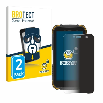 Front side of a product packaging with the brand logo BROTECT. Next to it is the device Doogee S35 shown with the correspondin