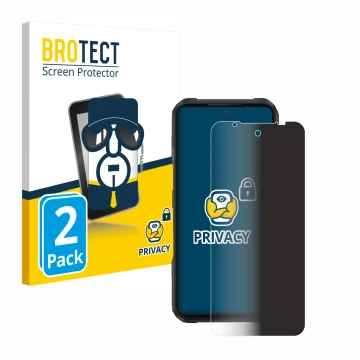 Front side of a product packaging with the brand logo BROTECT. Next to it is the device Doogee V20 shown with the correspondin