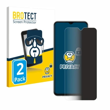 Front side of a product packaging with the brand logo BROTECT. Next to it is the device Samsung Galaxy M33 shown with the corr