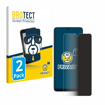 Front side of a product packaging with the brand logo BROTECT. Next to it is the device Samsung Galaxy A33 5G shown with the c