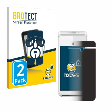 Front side of a product packaging with the brand logo BROTECT. Next to it is the device Pax A920 shown with the corresponding 