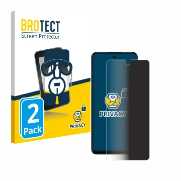Front side of a product packaging with the brand logo BROTECT. Next to it is the device Motorola Moto G32 shown with the corre