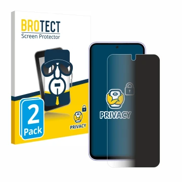 Front side of a product packaging with the brand logo BROTECT. Next to it is the device Samsung Galaxy A54 5G shown with the c