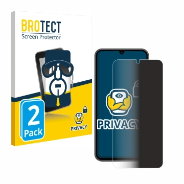 Front side of a product packaging with the brand logo BROTECT. Next to it is the device Samsung Galaxy A34 5G shown with the c