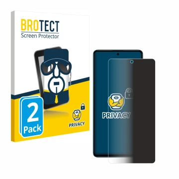 Front side of a product packaging with the brand logo BROTECT. Next to it is the device Xiaomi Poco F5 shown with the correspo