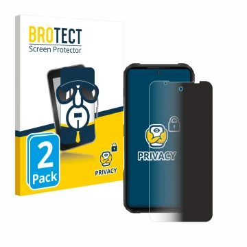 Front side of a product packaging with the brand logo BROTECT. Next to it is the device Doogee V20 Pro shown with the correspo