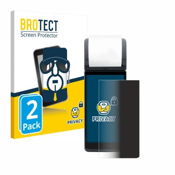 Front side of a product packaging with the brand logo BROTECT. Next to it is the device myPOS Pro shown with the corresponding