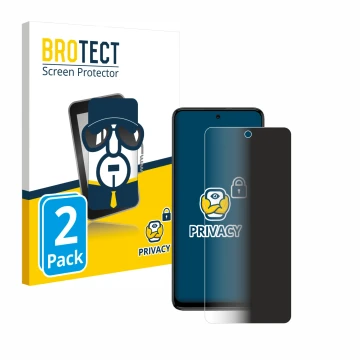 Front side of a product packaging with the brand logo BROTECT. Next to it is the device Motorola Moto G54 shown with the corre