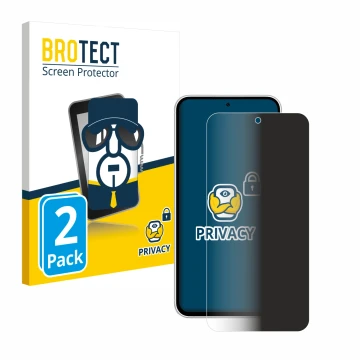 Front side of a product packaging with the brand logo BROTECT. Next to it is the device Samsung Galaxy S23 FE shown with the c