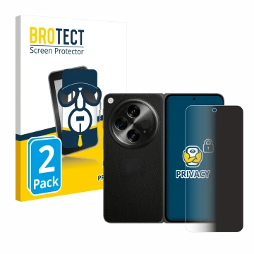 Front side of a product packaging with the brand logo BROTECT. Next to it is the device OnePlus Open shown with the correspond
