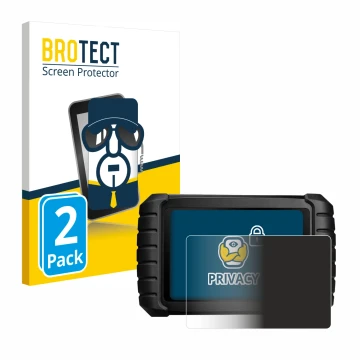 Front side of a product packaging with the brand logo BROTECT. Next to it is the device iCarsoft CR Max shown with the corresp
