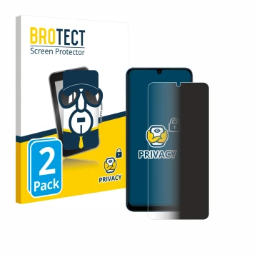 Front side of a product packaging with the brand logo BROTECT. Next to it is the device Xiaomi Redmi 13C shown with the corres