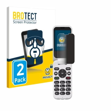 Front side of a product packaging with the brand logo BROTECT. Next to it is the device Doro 6820 shown with the corresponding