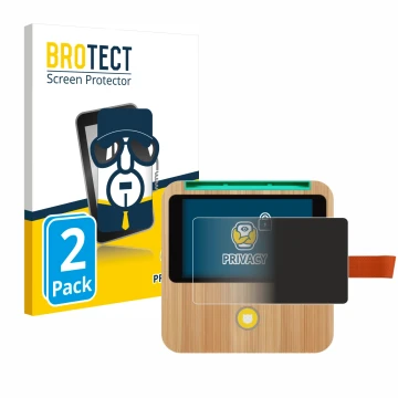 Front side of a product packaging with the brand logo BROTECT. Next to it is the device tigerbox Touch Plus shown with the cor