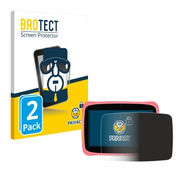 Front side of a product packaging with the brand logo BROTECT. Next to it is the device Blackview Tab 3 Kids shown with the co
