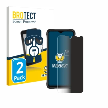Front side of a product packaging with the brand logo BROTECT. Next to it is the device Umidigi Bison X20 shown with the corre