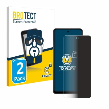 Front side of a product packaging with the brand logo BROTECT. Next to it is the device Motorola Moto E14 shown with the corre
