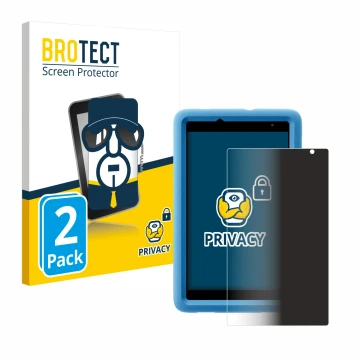 Front side of a product packaging with the brand logo BROTECT. Next to it is the device Blackview Tab A5 Kids shown with the c