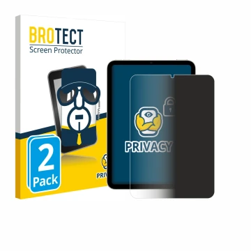 Front side of a product packaging with the brand logo BROTECT. Next to it is the device Apple iPad Mini 7 WiFi 2024 shown with