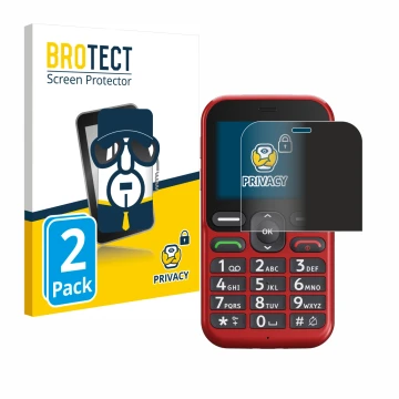Front side of a product packaging with the brand logo BROTECT. Next to it is the device Doro Leva L10 shown with the correspon