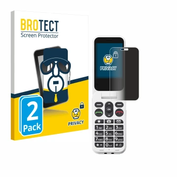 Front side of a product packaging with the brand logo BROTECT. Next to it is the device Doro Leva L20 shown with the correspon