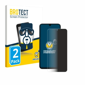 Front side of a product packaging with the brand logo BROTECT. Next to it is the device Samsung Galaxy A16 4G shown with the c