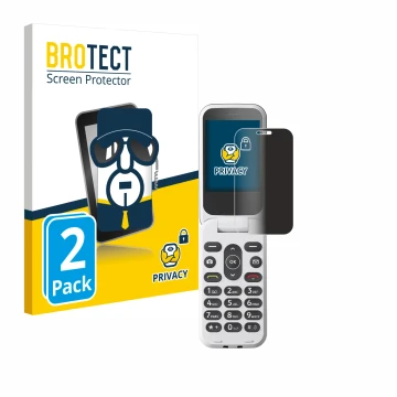 Front side of a product packaging with the brand logo BROTECT. Next to it is the device Doro 2820 shown with the corresponding