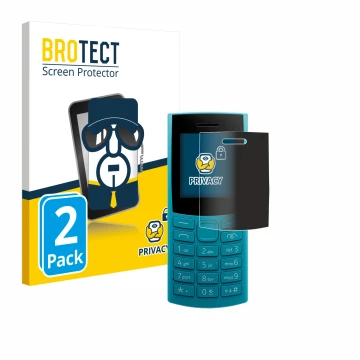 Front side of a product packaging with the brand logo BROTECT. Next to it is the device Nokia 105 4G 2nd Edition shown with th