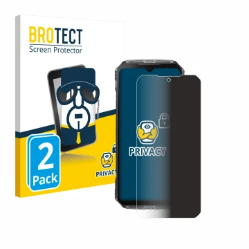 Front side of a product packaging with the brand logo BROTECT. Next to it is the device Doogee S Cyber shown with the correspo