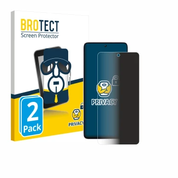 Front side of a product packaging with the brand logo BROTECT. Next to it is the device Xiaomi Poco M7 Pro shown with the corr