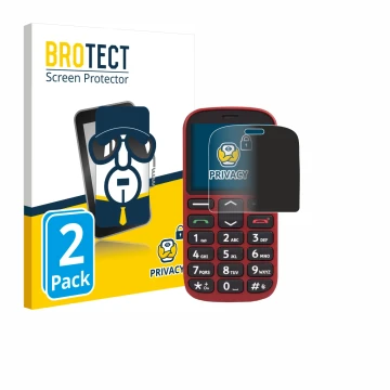Front side of a product packaging with the brand logo BROTECT. Next to it is the device Doro 1360 shown with the corresponding