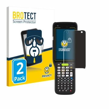 Front side of a product packaging with the brand logo BROTECT. Next to it is the device Zebra MC3400 shown with the correspond