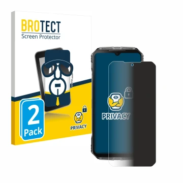 Front side of a product packaging with the brand logo BROTECT. Next to it is the device Doogee S Cyber Pro shown with the corr