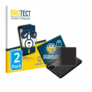 Front side of a product packaging with the brand logo BROTECT. Next to it is the device GPD Win Mini (2025) shown with the cor