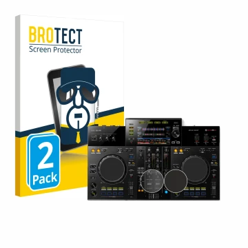 Front side of a product packaging with the brand logo BROTECT. Next to it is the device Pioneer XDJ -RR (Jog) shown with the c