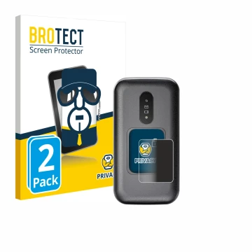 Front side of a product packaging with the brand logo BROTECT. Next to it is the device Doro 2880 (Outer display) shown with t