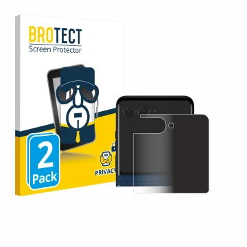 Front side of a product packaging with the brand logo BROTECT. Next to it is the device Motorola Razr 60 (Back display) shown 