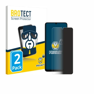 Front side of a product packaging with the brand logo BROTECT. Next to it is the device Doogee Note 59 Pro shown with the corr