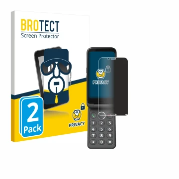 Front side of a product packaging with the brand logo BROTECT. Next to it is the device Doro Aurora A20 shown with the corresp