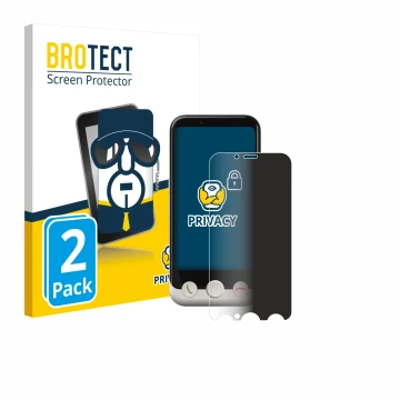 Front side of a product packaging with the brand logo BROTECT. Next to it is the device Doro Aurora A10 shown with the corresp