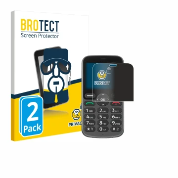 Front side of a product packaging with the brand logo BROTECT. Next to it is the device Doro 1380 shown with the corresponding