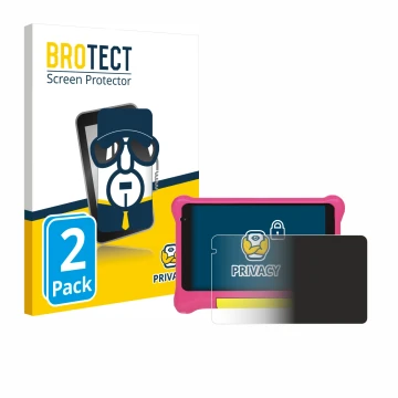 Front side of a product packaging with the brand logo BROTECT. Next to it is the device Happybe Kids Tablet 7