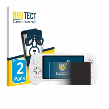 Front side of a product packaging with the brand logo BROTECT. Next to it is the device Anbernic RG556 shown with the correspo