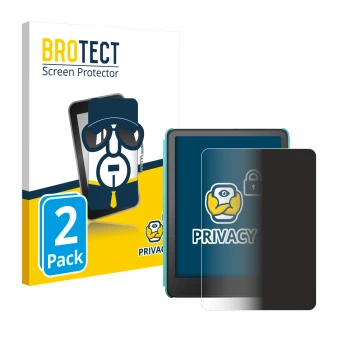 Front side of a product packaging with the brand logo BROTECT. Next to it is the device Amazon Kindle Colorsoft Kids shown wit