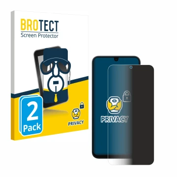 Front side of a product packaging with the brand logo BROTECT. Next to it is the device Samsung Galaxy A17 5G shown with the c