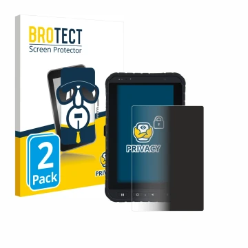 Front side of a product packaging with the brand logo BROTECT. Next to it is the device Winmate M700DQ8 shown with the corresp