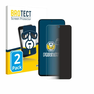 Front side of a product packaging with the brand logo BROTECT. Next to it is the device Xiaomi Poco M7 Plus shown with the cor