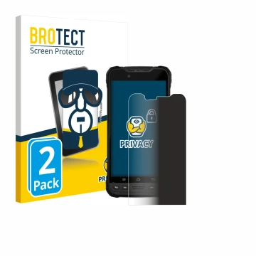 Front side of a product packaging with the brand logo BROTECT. Next to it is the device Zebra Xplore M60 shown with the corres