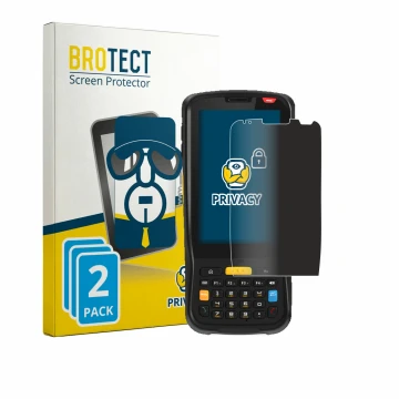 Front side of a product packaging with the brand logo BROTECT. Next to it is the device Newland MT65 Beluga V shown with the c