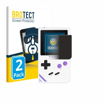 Front side of a product packaging with the brand logo BROTECT. Next to it is the device Modretro Chromatic shown with the corr